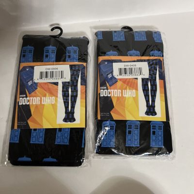 2 Pair Doctor Who Tardis All Over Tights Small To Medium Women’s Dr Who